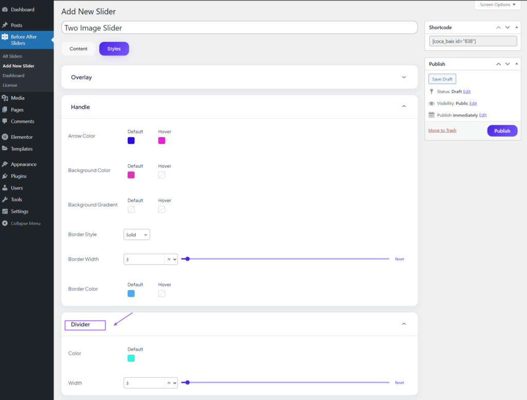 Divider Style to Configure Slider