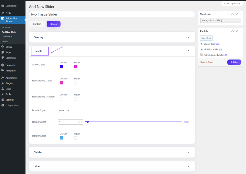 Handle Design to Configure Slider